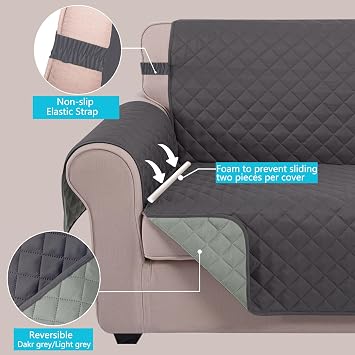 UNICE HOME Reversible Sofa Cover, Water Resistant Sofa Slipcover Furniture Protector for 3 Cushion Couch (Sofa, GrayLight Gray)
