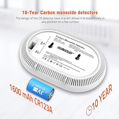 Miniatura 5 de Detectores de monóxido de carbono con batería de 10 años, pantalla LCD digital, luces LED intermitentes de señal, monitor de CO portátil, alarma 1