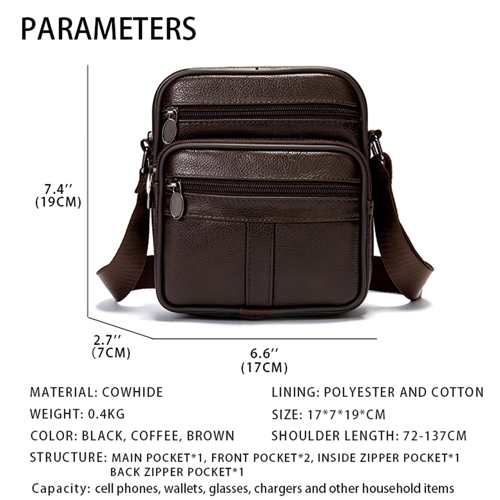 Bolso Bandolera para Hombre Cuero, Funda de Cruzado para Celular, Cuero Cartera de Hombro Teléfono Bolsa de Cruzado Pequeño Smartphone Funda Tarjetero Monedero Monedero para Deporte Viaje Senderismo