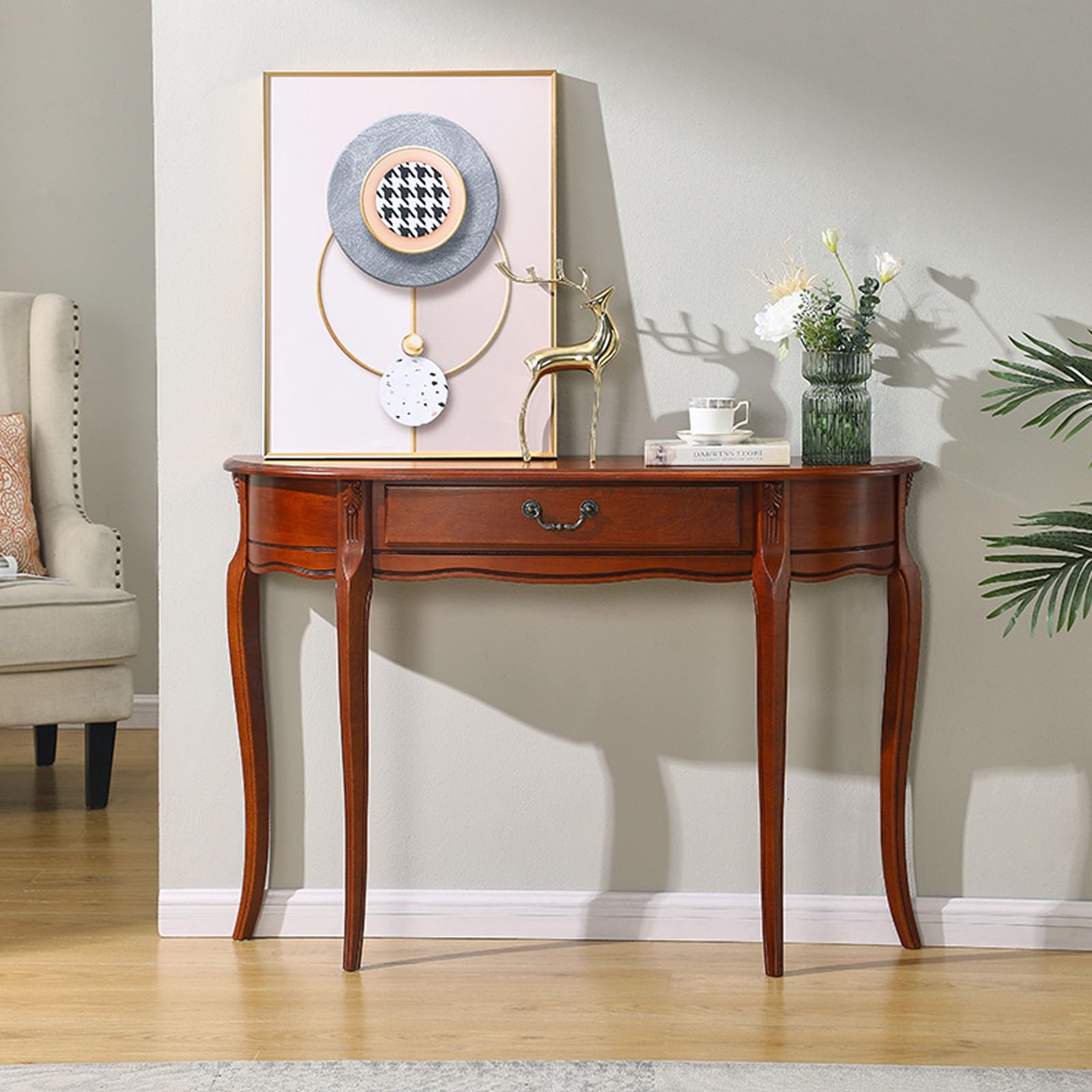 Mesa consola de entrada con cajones estilo americano madera maciza 90cm