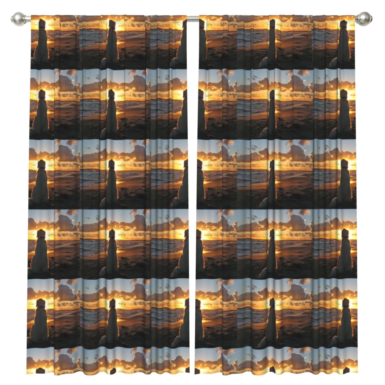 InOmak Golden Retriever At Sunset, 2 Panels Window Curtains 52 x 84 Inch Blackout Curtains for Living Room Bedroom