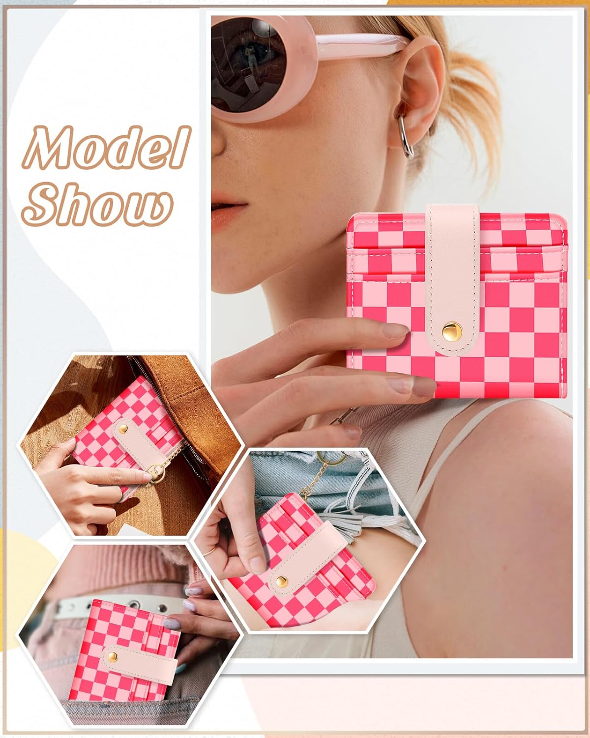 Bistup Wallet for Women Cute Bifold Small Card Wallet Rfid with Keychain for Ladies Teen Girls Female Medium Girly Aesthetic Thin Slim Checkered Plaid Unique Pretty Leather Credit Card Holder Purse - Image 6