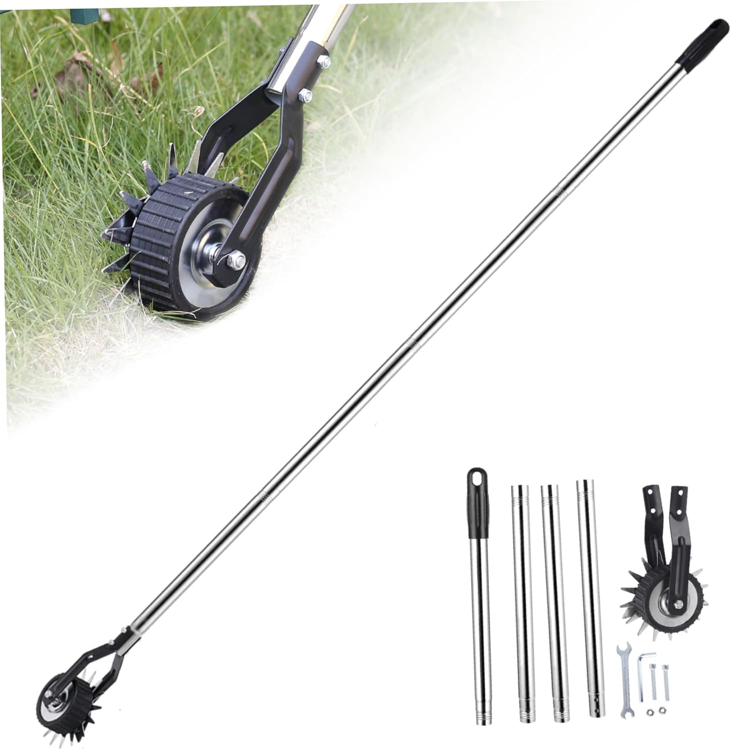 Edger Lawn Tool, 67.3 inch Manual Lawn Edger with 4 Sections Stainless Steel Handle, Rotary Grass Tool with Wheel, Garden for Landscaping Sidewalk Yard