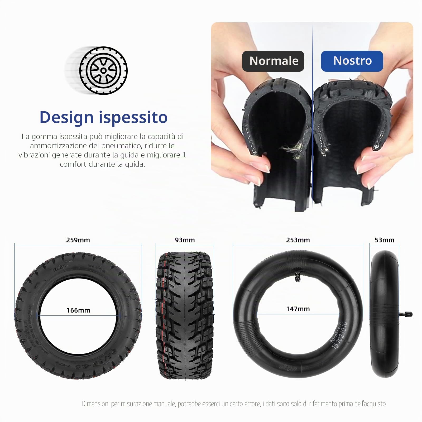 ulip 90/65-6,5 Pneumatici Offroad + Camera d'aria, Pneumatici Offroad Tubeless, per Dualtron Ultra Thunder Zero 11X Speedual Plus scooter, Pneumatici da 28 cm