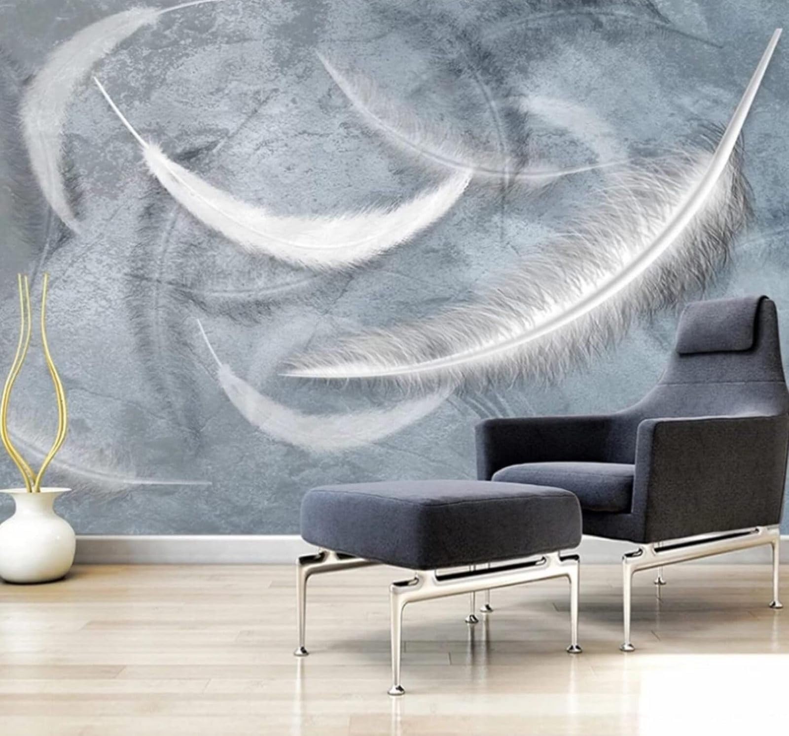 XLMING Abstract Grey Three Dimensional White Feathers 3D Wallpaper Luxury Silk Study Dining Feature Sofa Grey Bedroom Living Room Tv Decorative Wall-200cm×140cm