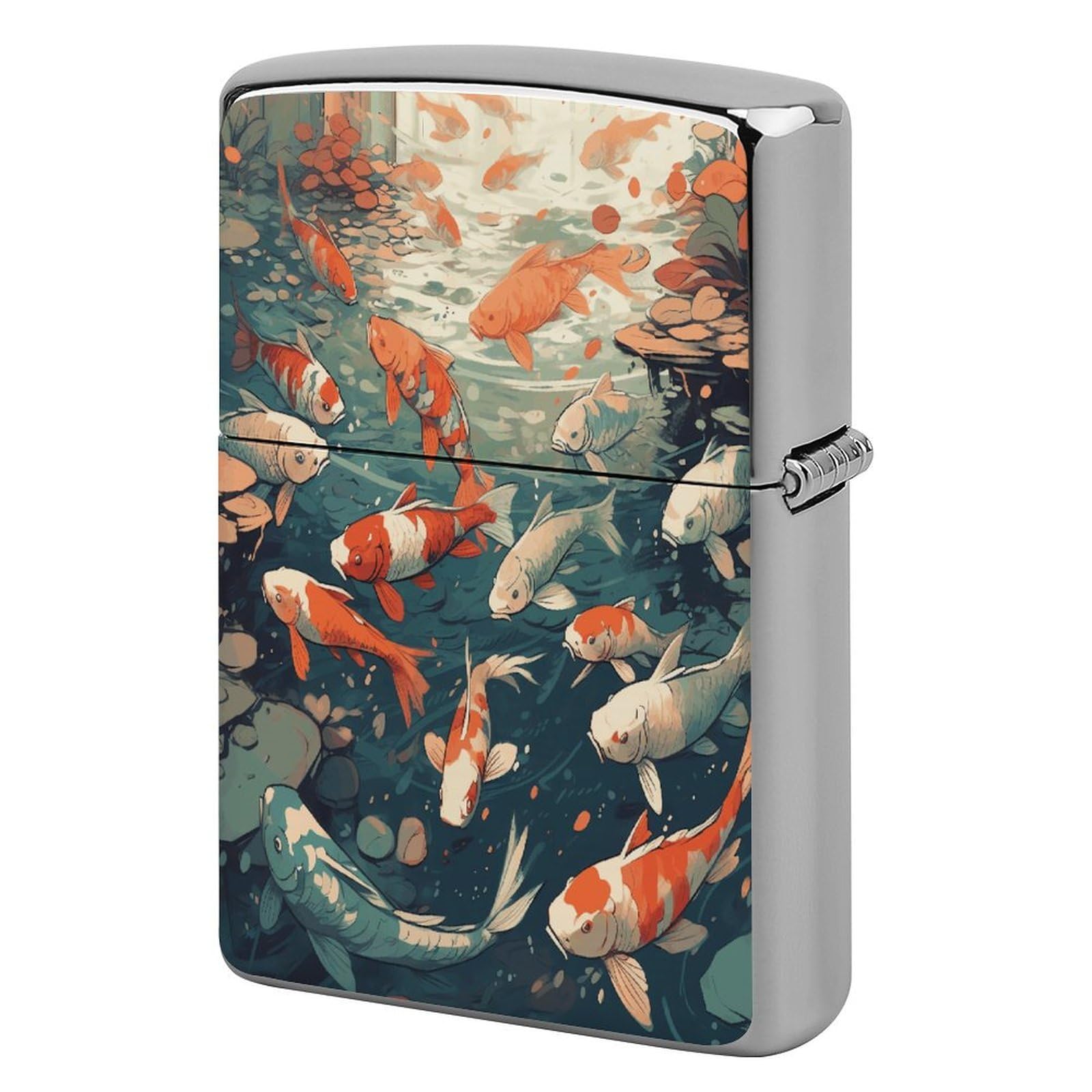Btcowzrv Style Hand Drawn Fish Pattern Metal Lighter Case Sleeve Cover Holder