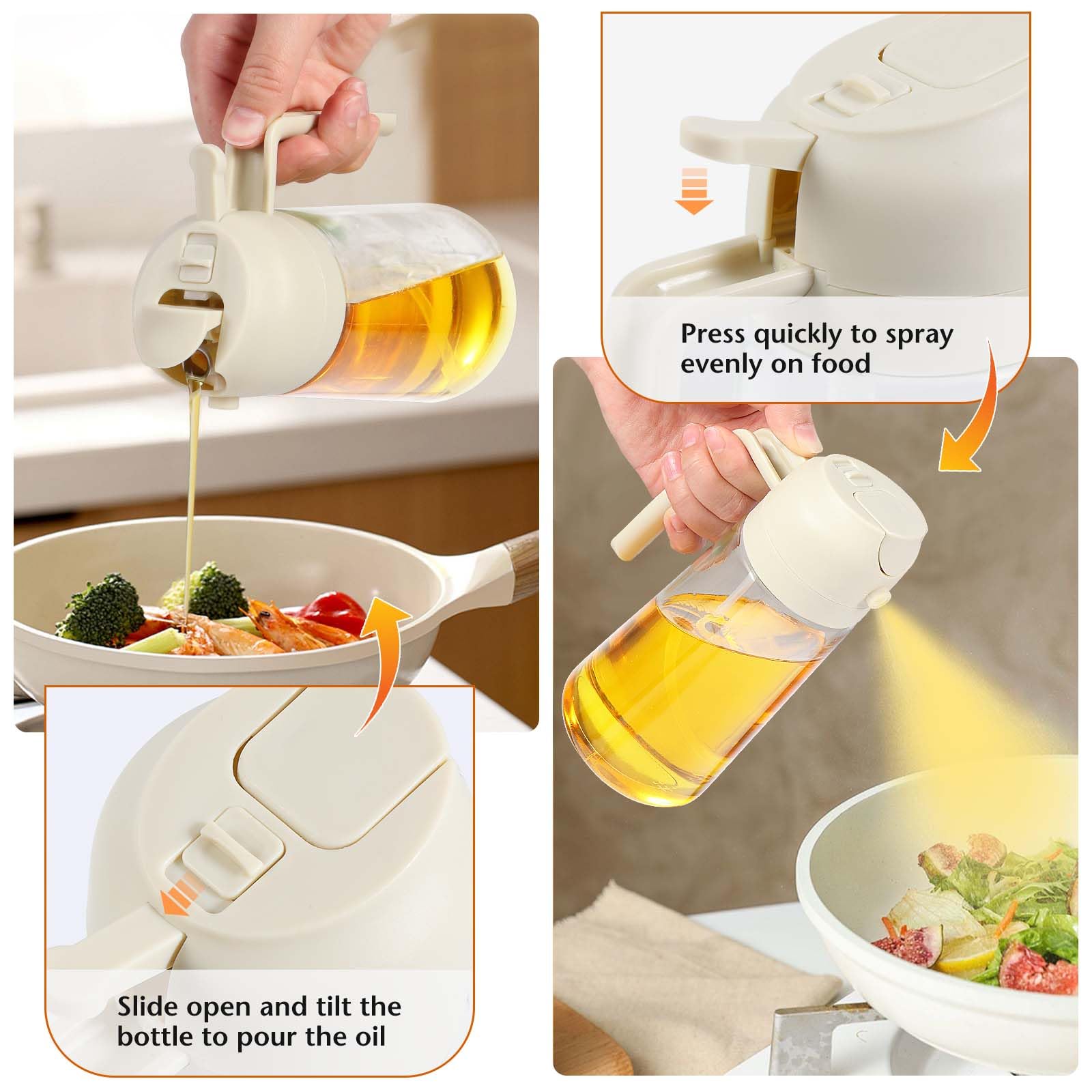 Spray Huile De Cuisine 470ml En Verre Anti-UV - Bouteille 2 En 1 Vaporisateur Et Verseur, Acier Inoxydable, Pour Air Fryer, Barbecue, Cuisson Saine