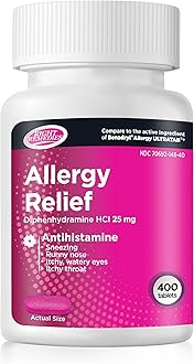 Allergy Relief Antihistamine, Diphenhydramine HCl 25mg, Generic Ultratabs, Relieves Seasonal Indoor or Outdoor Upper Respiratory Allergies, 400 Count
