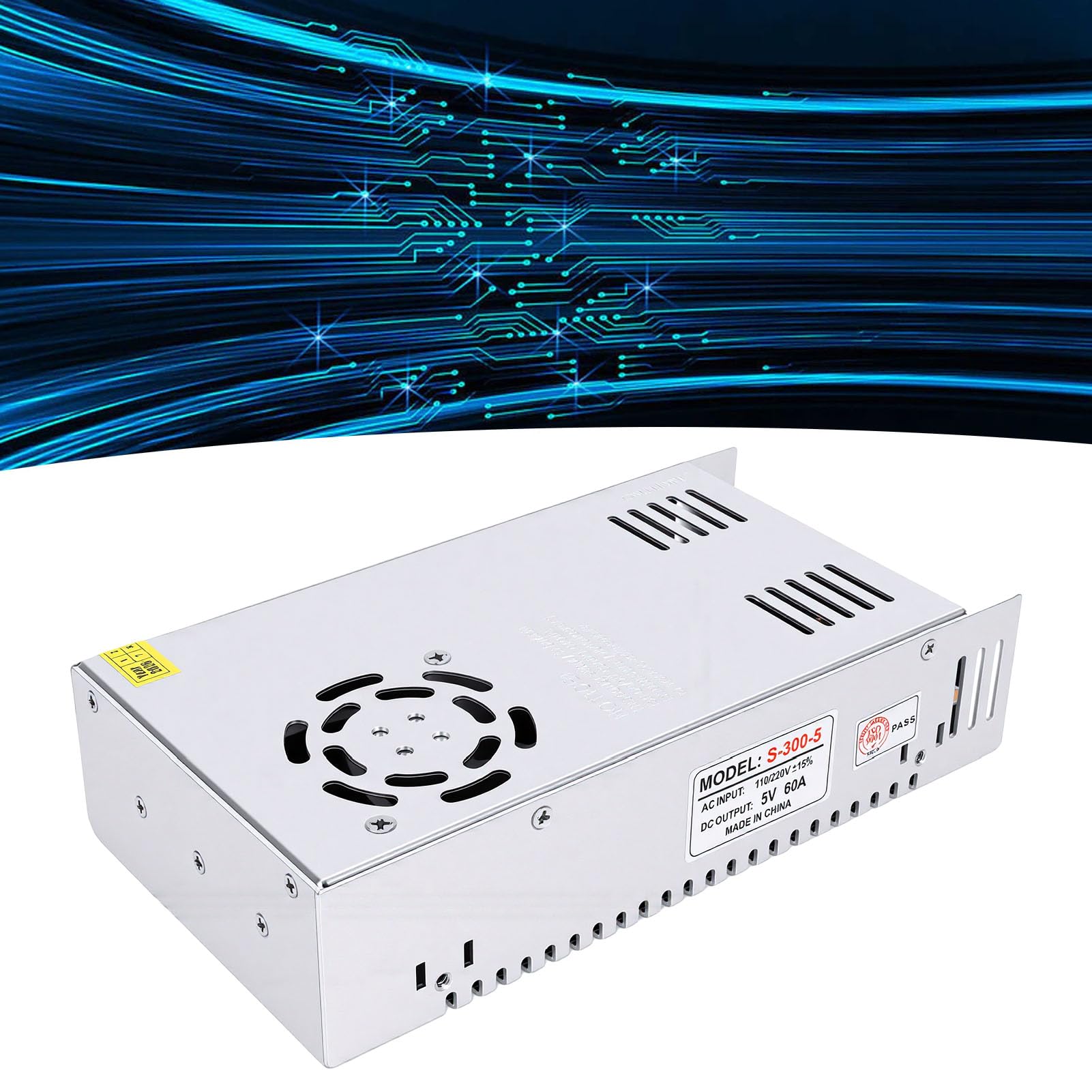 ViaGasaFamido 5V 60A Zasilacz Impulsowy 110V 220V AC do DC 300W | Adapter do Taśmy LED CCTV, Wyjście DC, Wiele zabezpieczeń, Aluminiowa Obudowa do Odprowadzania Ciepła, 24-godzinna Praca