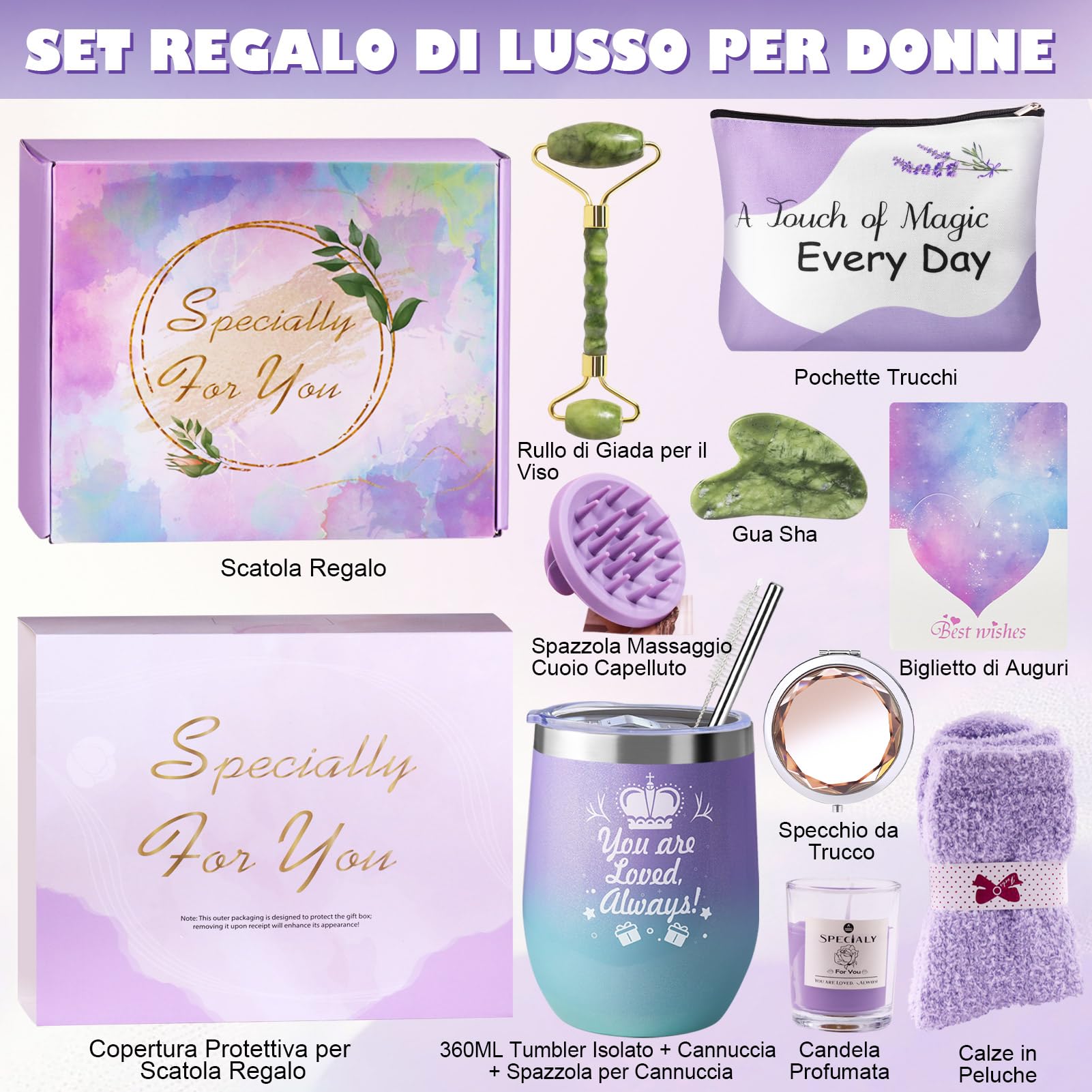 LIVEHITOP Regalo Compleanno Donna, Originale Regalo Compleanno Amica San Valentino, Festa della Mamma, Natale 10PCS Relax Idea Regalo Set Include Tazza Termica Mamma Moglie Figlia Fidanzata