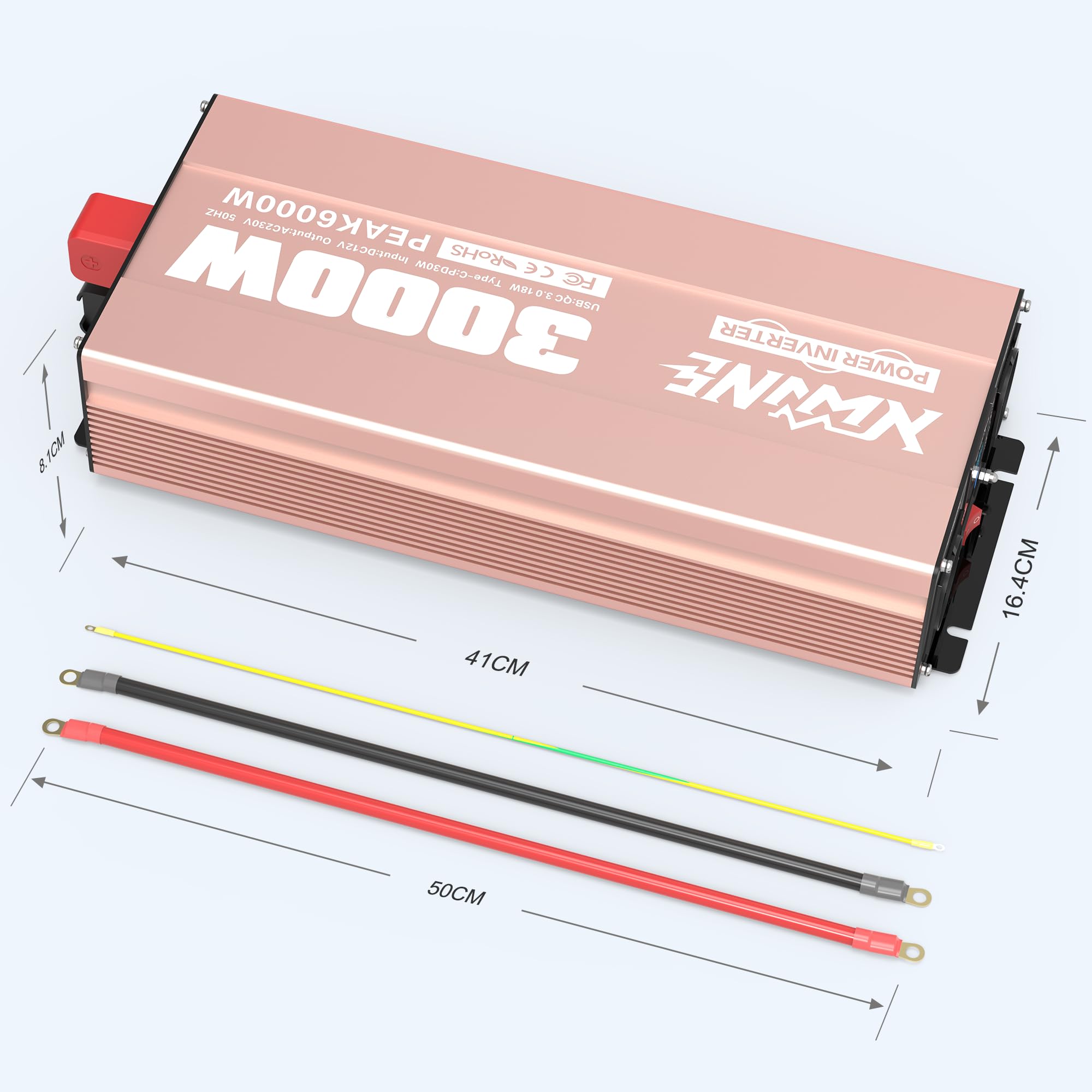 XWJNE Inverter 12V 220V/230V Onda Sinusoidale Pura 3000W, Convertitore di Tensione con 2 Prese CA, 1 Porte USB-A e 1 Porte USB-C, Display LCD, Telecomando 5M, per Camper, Camion, Casa e Emergenza