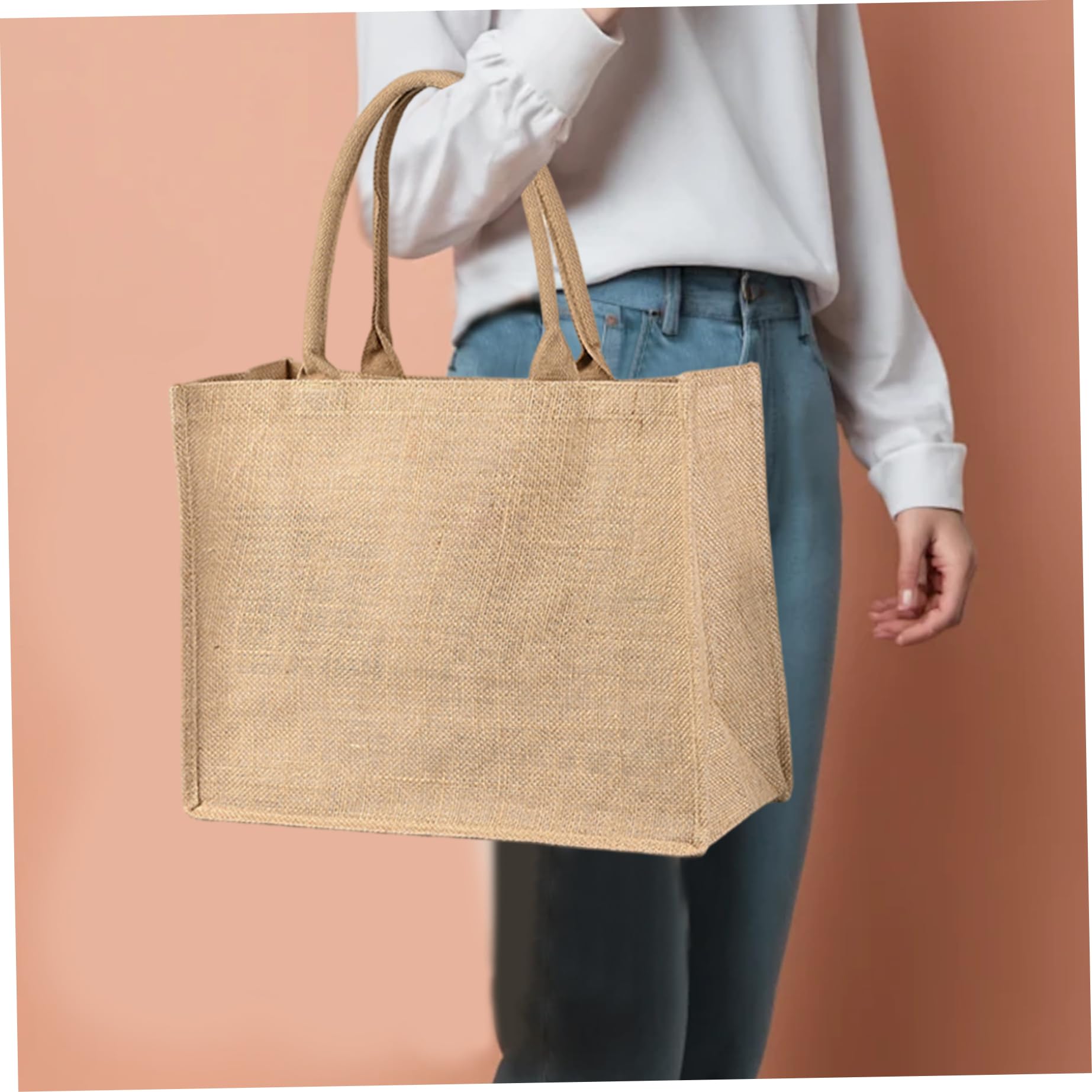 Sacs en toile de jute lot de 6 30x38x14 cm sacs fourre-tout robustes avec poignées parfaits pour le shopping les courses les mariages et les sorties.