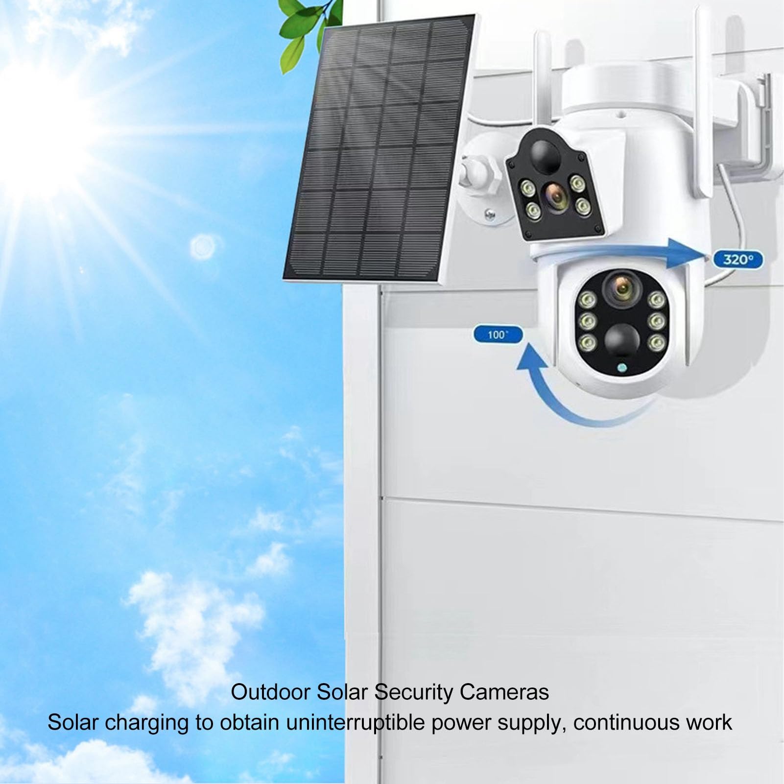 Cámaras de seguridad solares para exteriores Kit de de vigilancia de cámara de red remota de alta definición con lente dual de 2 MP y panel solar