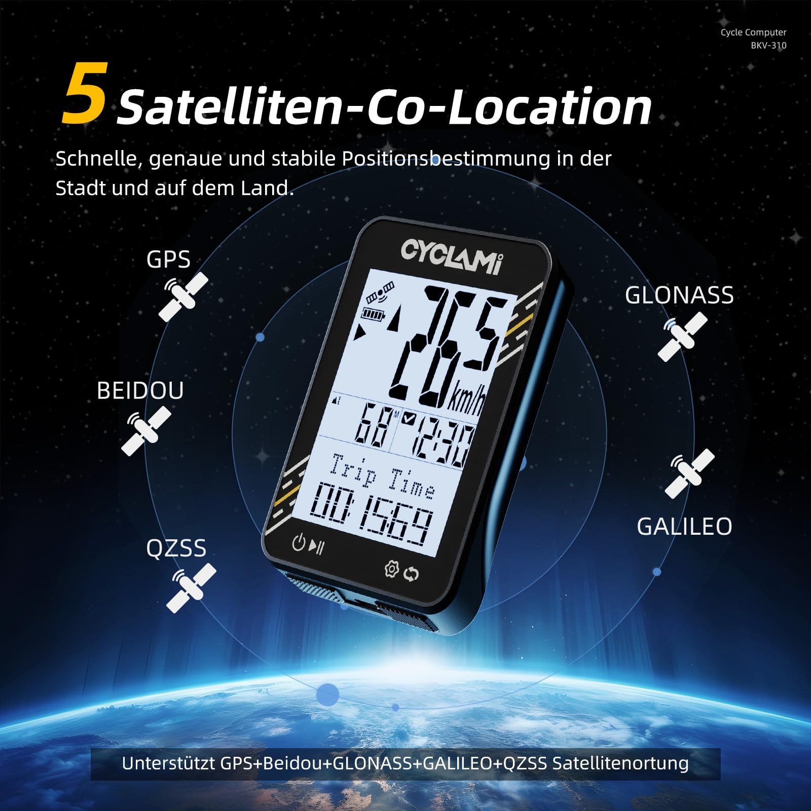 Compteur de vélo sans fil - Compteur de vélo GPS 5 satellites et compteur kilométrique - Écran de 2,4 pouces - Facile à lire même en plein soleil - 20 heures d'autonomie - Étanche IPX7