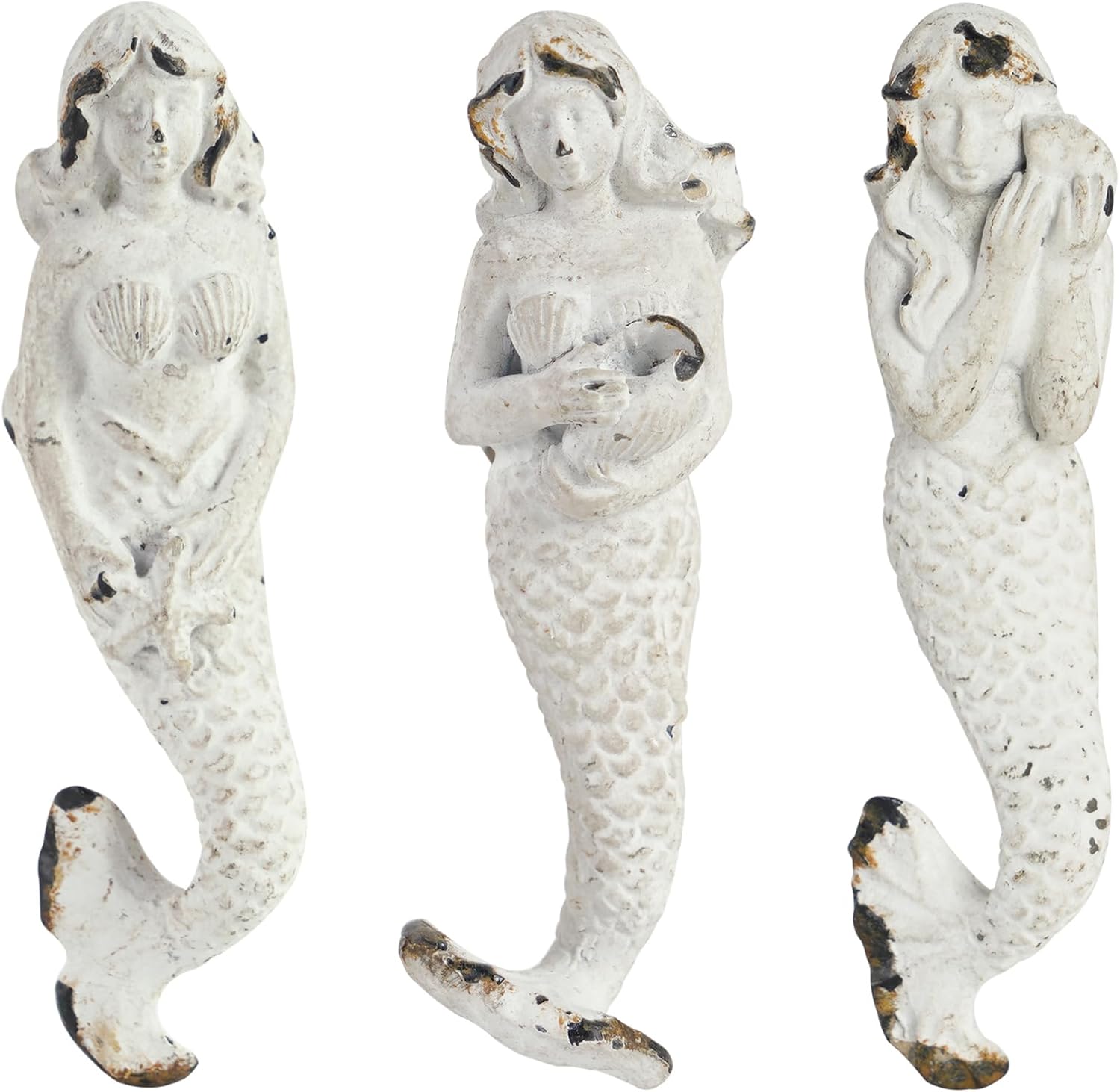 SOFFEE DESIGN Set of 3 Mermaid Knobs, White Metal Drawer Pulls for Beach Coastal Bedroom Furniture, Mermaid Lover Gift Idea