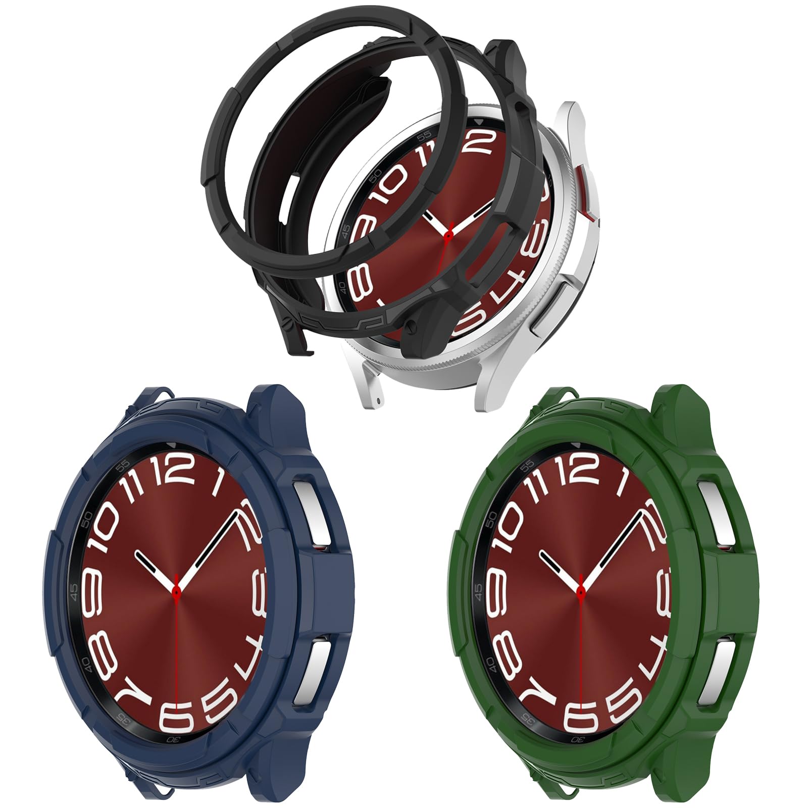 Compatible with Samsung Galaxy Watch 6 Classic 43MM 47MM Case Rugged TPU Bumper Protective Shell with Bezel Ring Cover Case for Galaxy Watch 6 Classic