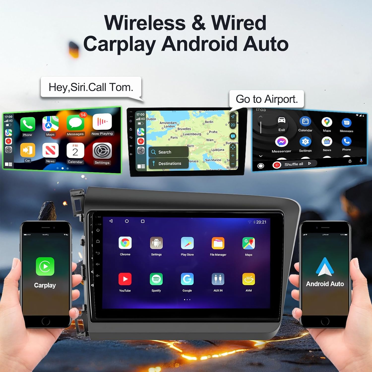 8 Core [4+64G] Car Radio for Honda Civic 2012-2015, Upgrated Qualcomm Android 13 HD Car Stereo Head Unit, Carplay/Android Auto/GPS/Bluetooth5.0/AM/FM Mirror Link/Voice Control