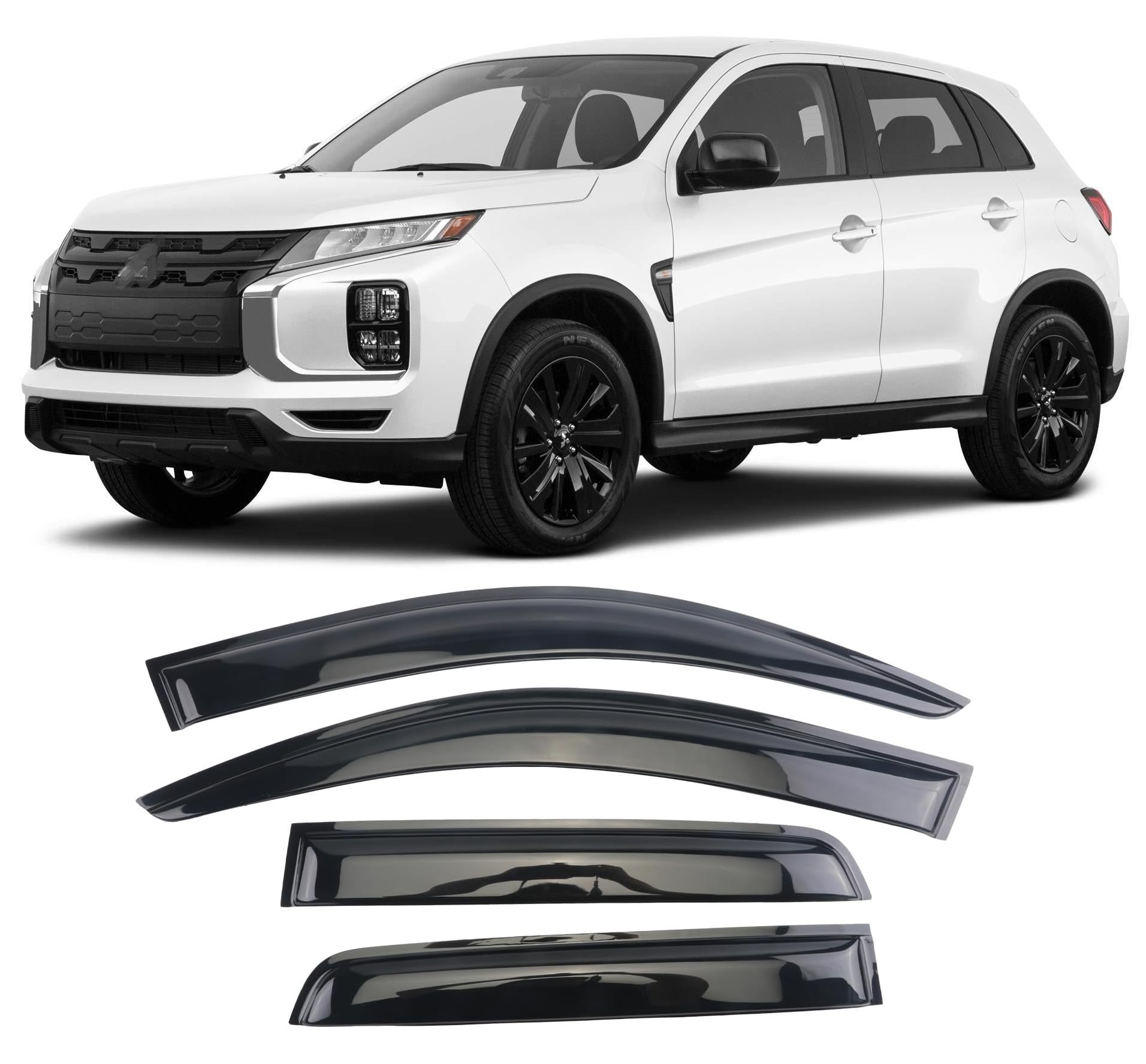 Tape-On Window Visors FIT 2011–2023 Mitsubishi Outlander Sport/ASX – 4PCS Rain Guards, Smoke Acrylic, Vent Deflectors with 3M Adhesive