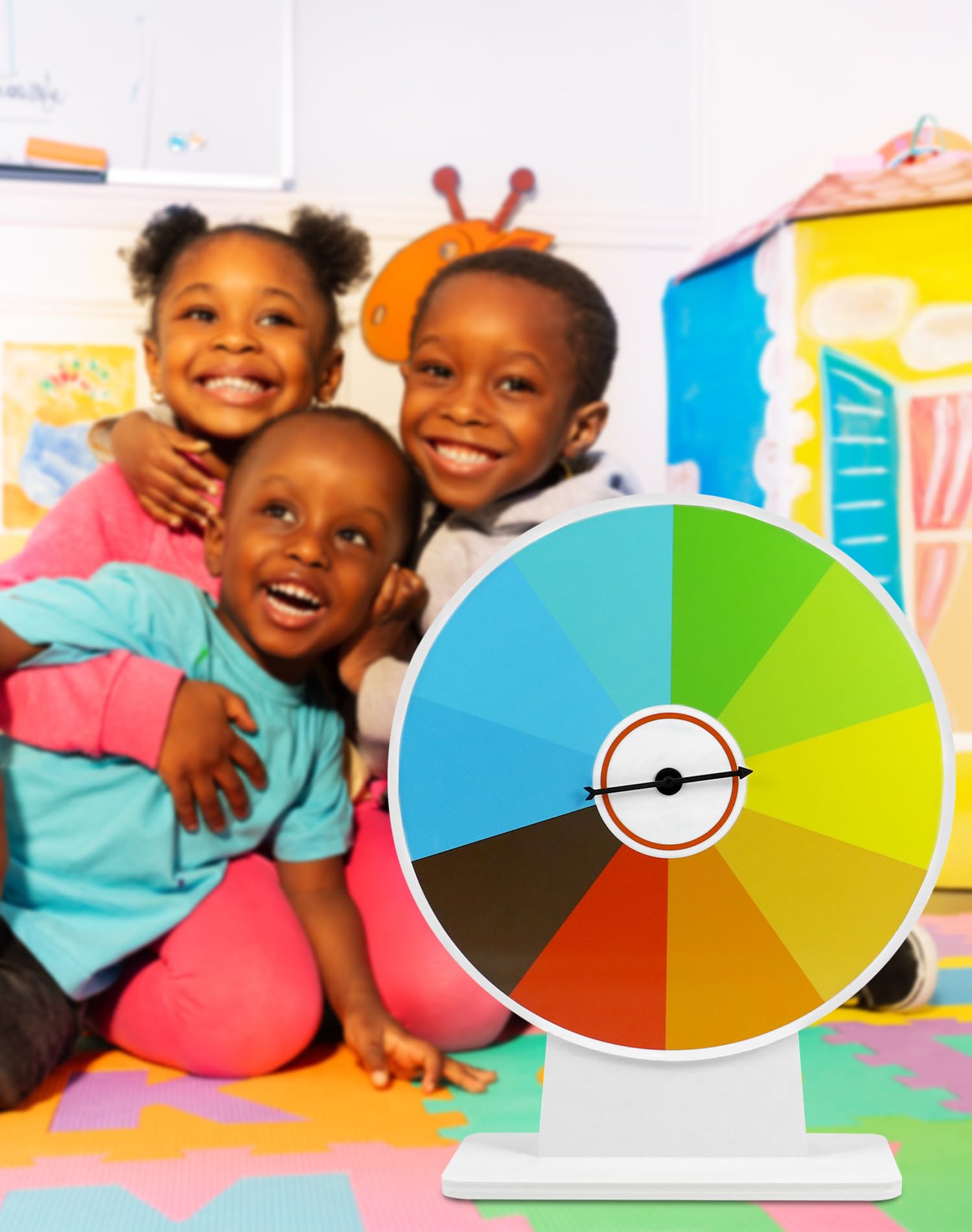 QWORK® Ruleta de la Suerte Multicolor de 50 cm, 10 Secciones, fácil de Escribir y Limpiar, para Juegos de Mesa, Juegos de lotería, promoción de Ventas
