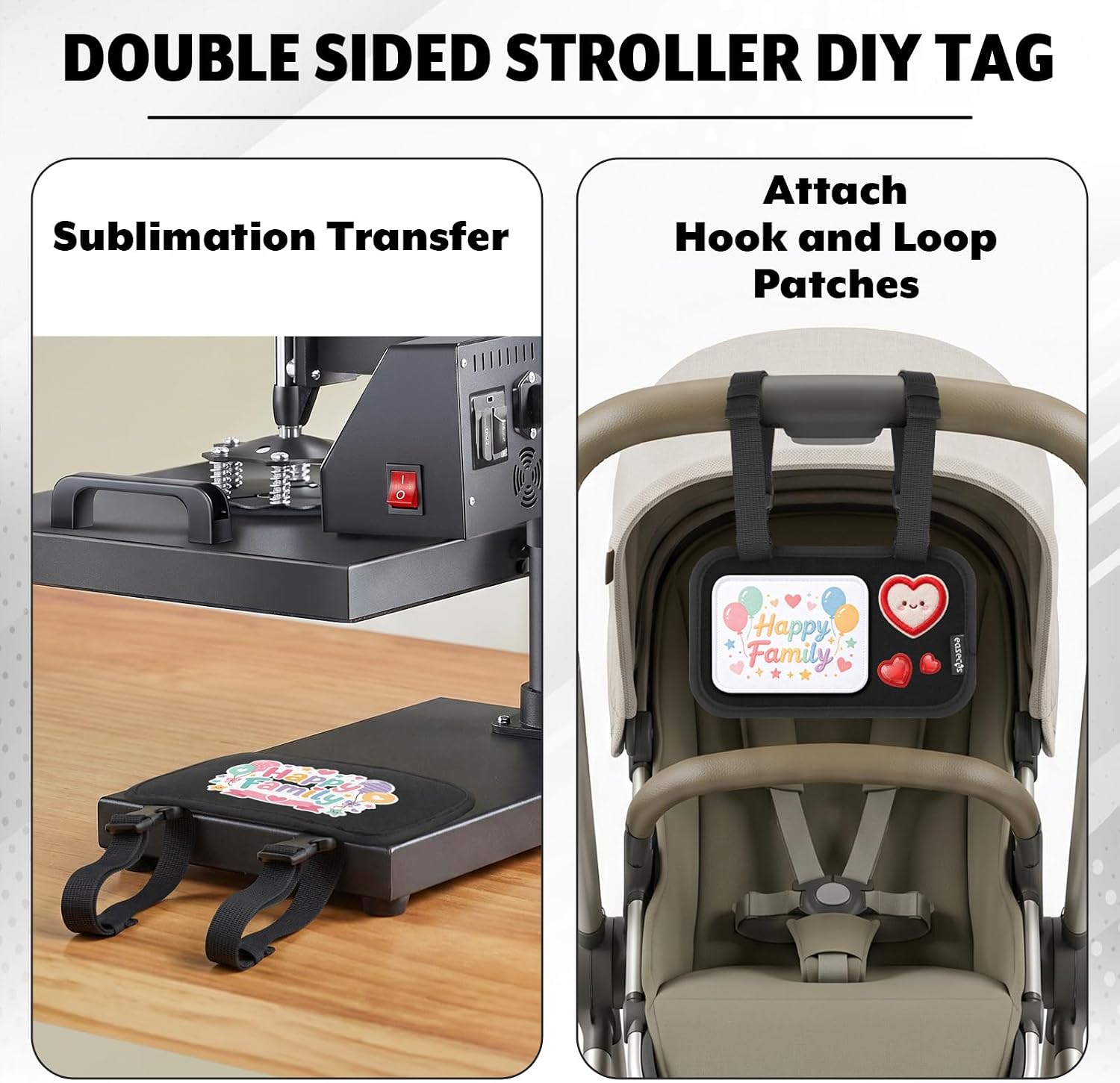 DIY Stroller Identifier Tag, Personalized Push Cart Name Hangtag Marker Sublimation Luggage Tag Wheelchair Identifier Marker Stroller Sign Hangtag with Loop Backing for Amusement Theme Park