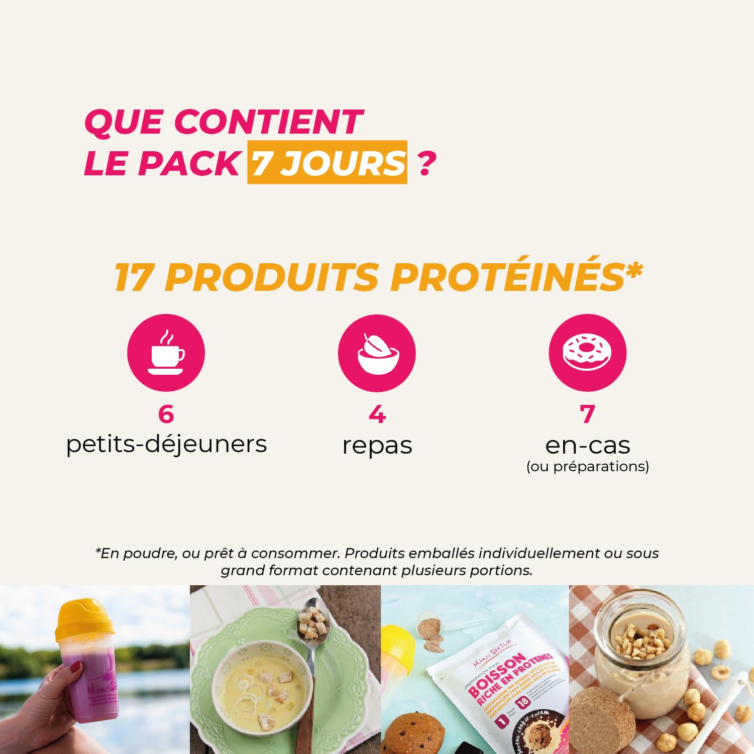 Régime hyperprotéiné 7 jours - Perte de poids jusqu'à 3 kilos - Pack de 17 produits + 1 shaker + 1 guide minceur avec programme détaillé