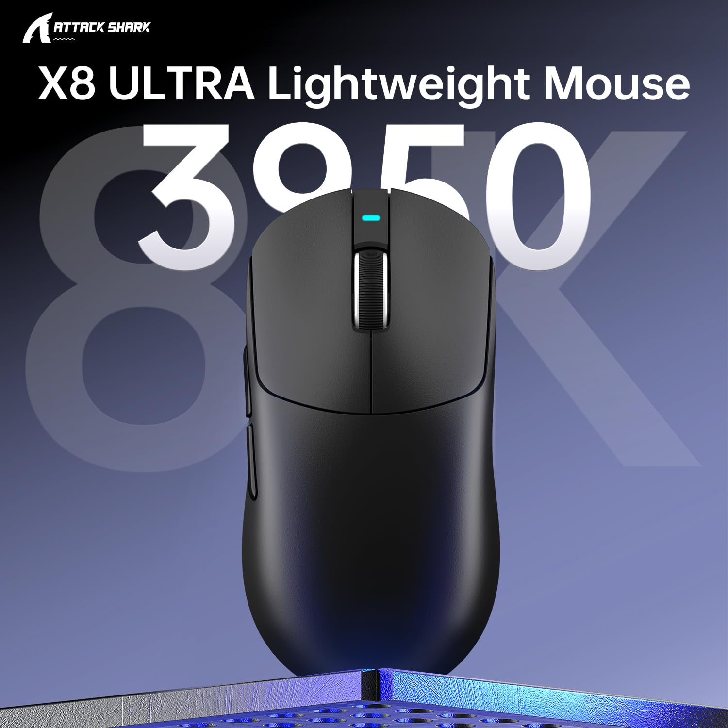 ATTACK SHARK X8ULTRA Mouse for Large Hand, 55g Superlight, PixArt PAW3950MAX Gaming Sensor, BT/2.4G Wireless/Wired, Adjustable dpi up to 42000, 500mAh Battery (Black)