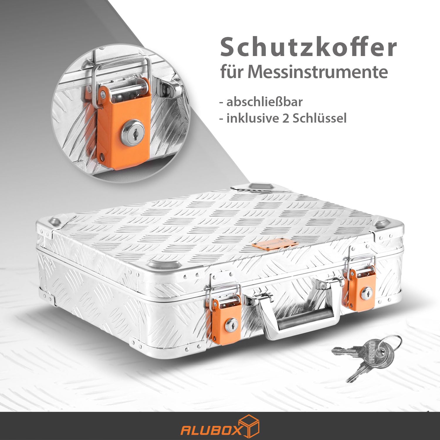 Alubox Pistolenkoffer Schutzkoffer - Pistolen Hartschalenkoffer - 2 Schnallen 2 Schlösser - witterungsbeständiges Riffelblech Aluminium 1,5mm - abschließbar, gepolstert