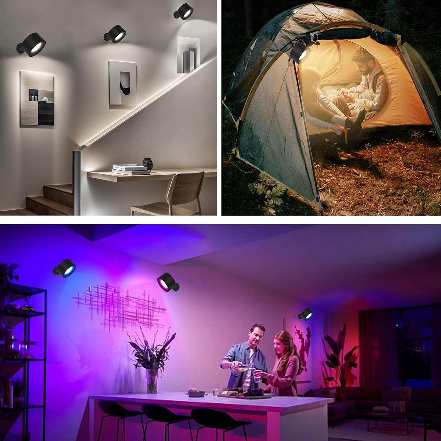 Adetu 2 Pcs LED Wall Mounted Lights, RGB Wall Sconces Lamp with Rechargeable Battery Operated USB Port, 3 Color Temperatures & Dimmable Magnetic 360° Rotation Cordless Light for Bedroom Bedside