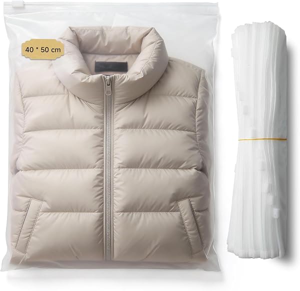 20 Pezzi Sacchetti con Zip 40x50cm, Borse Portaoggetti Grandi in Plastica Smerigliata per Vestiti, Maglioni, Cappotti e Giacche, Organizer da Viaggio Riutilizzabili e Salvaspazio - 1