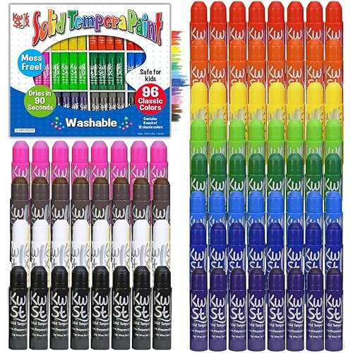 Kwik Stix Solid Tempera Paint Sticks, 96 Colors, Washable Paint Sticks for Kids, Super Quick Drying, Non-Toxic, Allergen Free, Assorted Pack of Classic Colors, Ideal for Kids and Toddlers