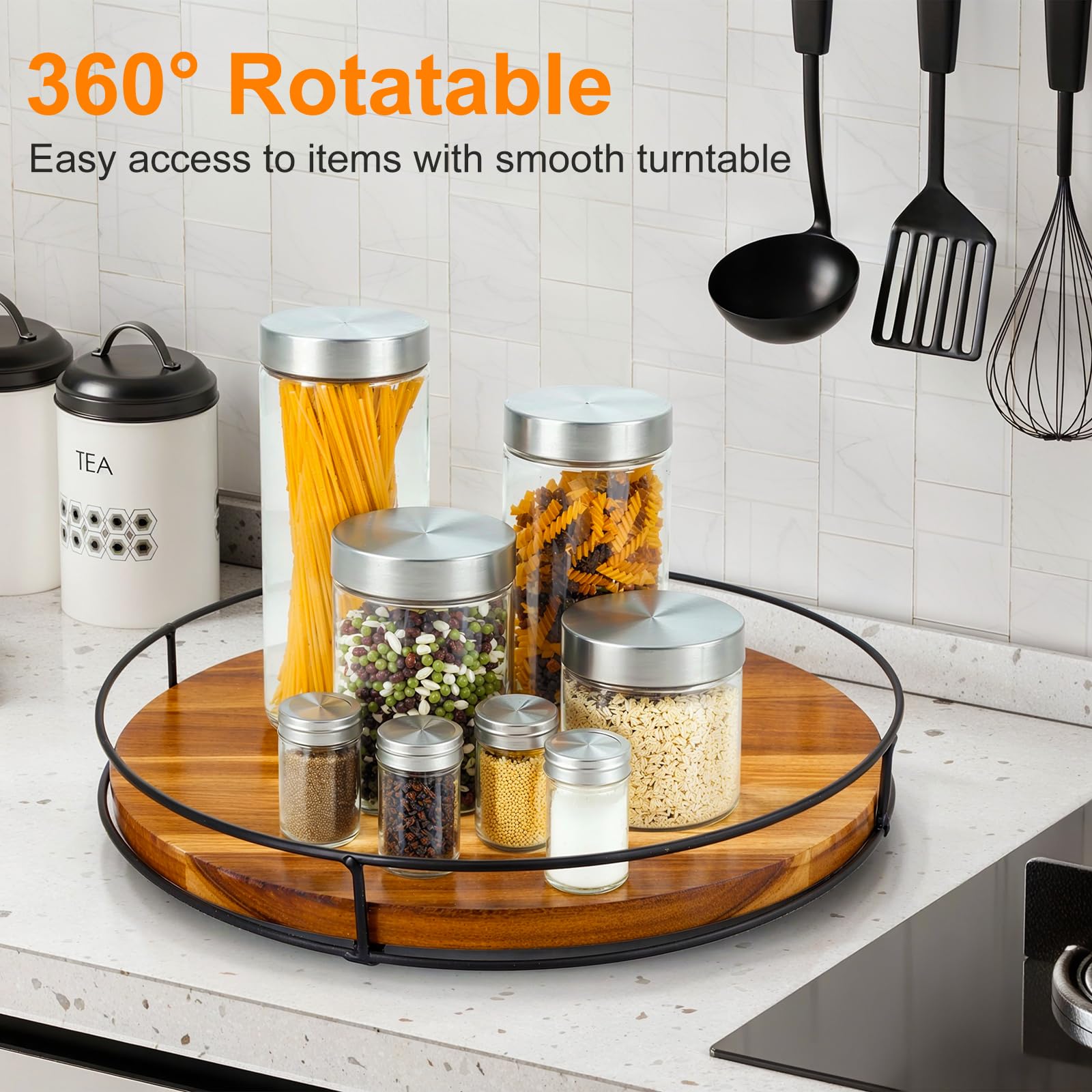 SAMSYOKI 2pcs porta spezie per cucina girevole, Lazy Susan piatto