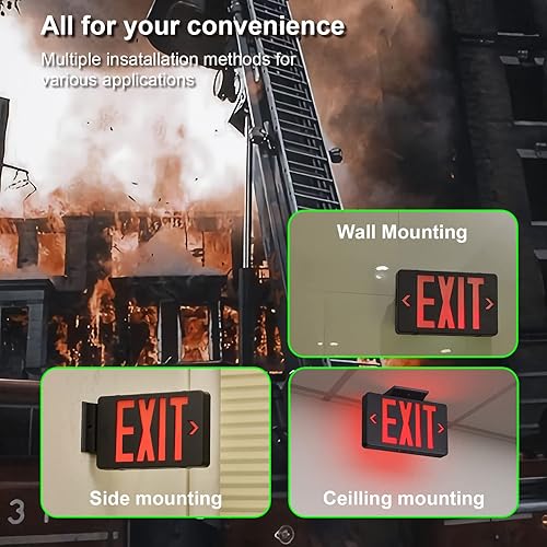 Miniatura 5 de Señal de salida negra, luz LED de salida de emergencia con batería de respaldo, certificación UL, CA 120277 V, señales de salida con luces de