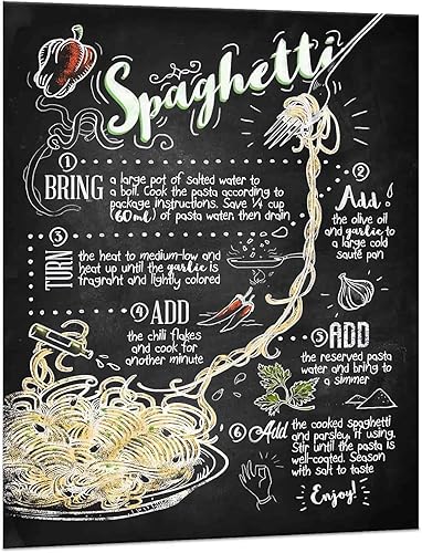 Pintura en lienzo de cocina gastronómica clásica, enseñanza de recetas de espagueti, 12 x 16 pulgadas, sin marco, arte culinario para decoración de