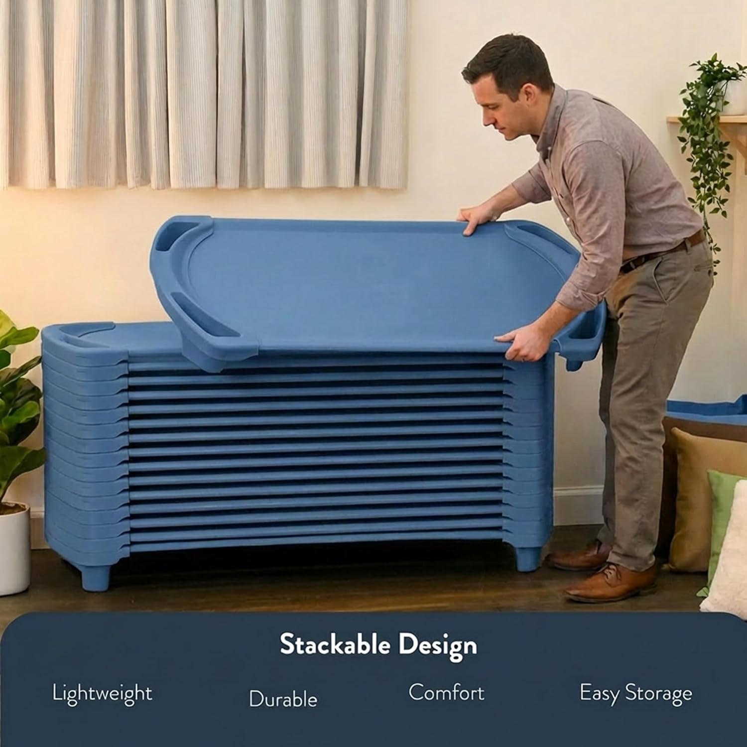 Angeles SpaceLine Daycare Cots for Kids, Kids Toddler Stackable Sleeping Cot for Preschool and Classroom, Toddler Size, Single, Ocean Blue