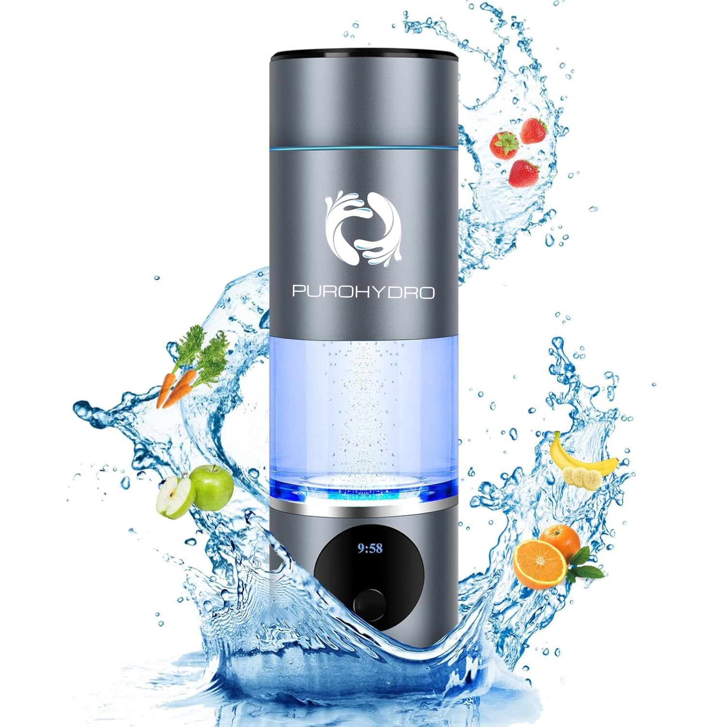 Hydrogen Water Bottle,Portable Rechargeable Hydrogen Water Bottle Generator for Home Office Travel Water Machine Improve Water Quality EcoFriendly Glass,Ionized Hydration Technology SOCOTRA (Gray)