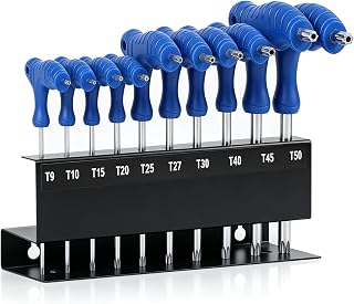 SWAWIS 10 Piece Torx Key Set T-Handle, T9-T50, Cr-V | Torx two-tip key design with storage shelf suitable for repairing vehicles, furniture and equipment