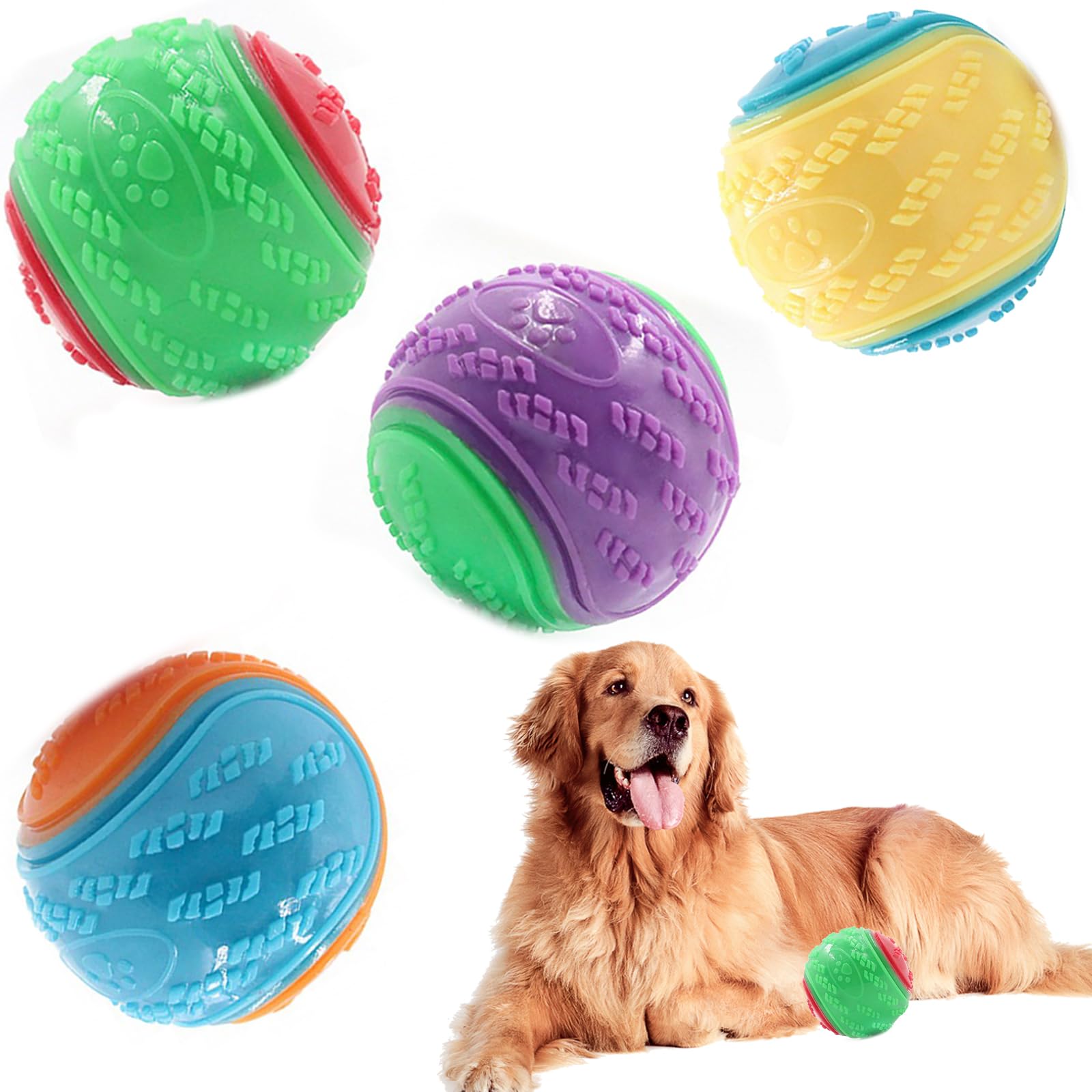 KULSUM Squeaky Dog Ball, Indestructible Durable Dog Balls Toys, Teeth Cleaning Dog Chew Toys for Small Medium Large Dogs, Interactive Toy for Relieving Anxiety and Boredom, Training