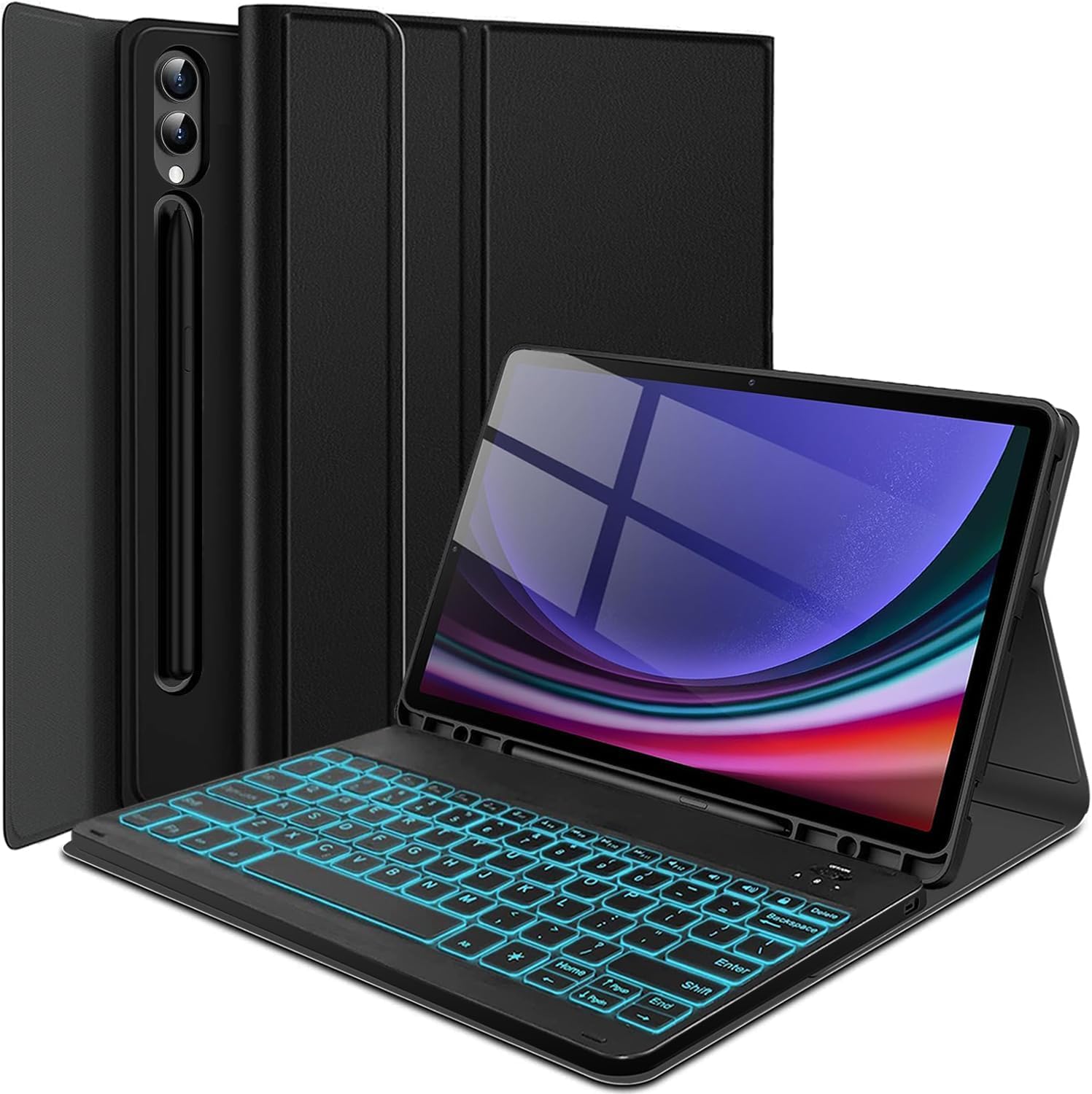 typecase Keyboard Case for Samsung Galaxy Tab S10+, S9+ & S9 FE+ (12.4 Inch) with 7-Colors Backlit, S-Pen Holder, 3 Viewing Angle, Magnetically Detachable Wireless Keyboard (NOT Fit S10 FE+)