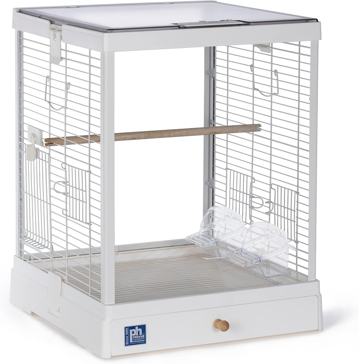 Prevue Productos para mascotas Visión clara Jaula de cristal Palacio de cristal para pájaros pequeños - Marco blanco | Jaula pequeña independiente, ideal para periquitos, periquitos, canarios, pinzones y pájaros de tamaño similar