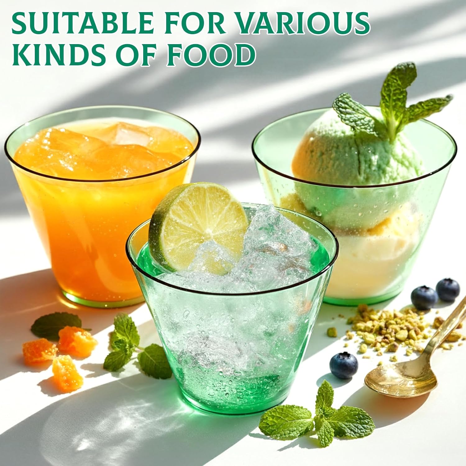 9 oz Clear Plastic Cups Green Plastic Disposable Cups for Cocktail 50 Pack Fancy Cocktail Cup for Party Stemless Wine Glasses for New Year Wedding Thanksgiving Party Graduation - Image 6