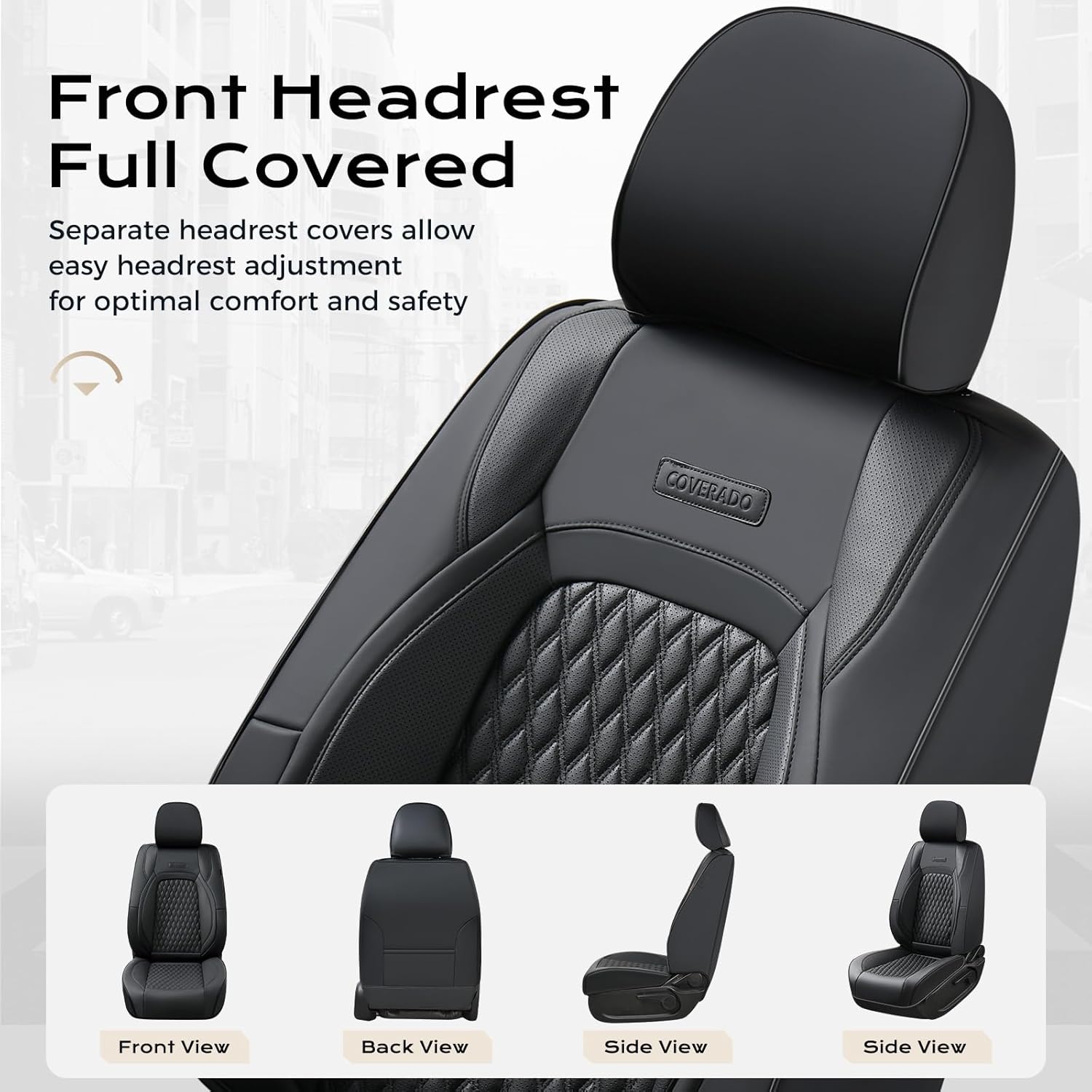 Coverado Tacoma Seat Covers Full Set, Faux Leather Custom Fit for 2005-2015 Toyota Tacoma Double/Crew Cab Base, PreRunner, SR5, Limited, TRD Sport, Front & Rear Seat Protection (Black)