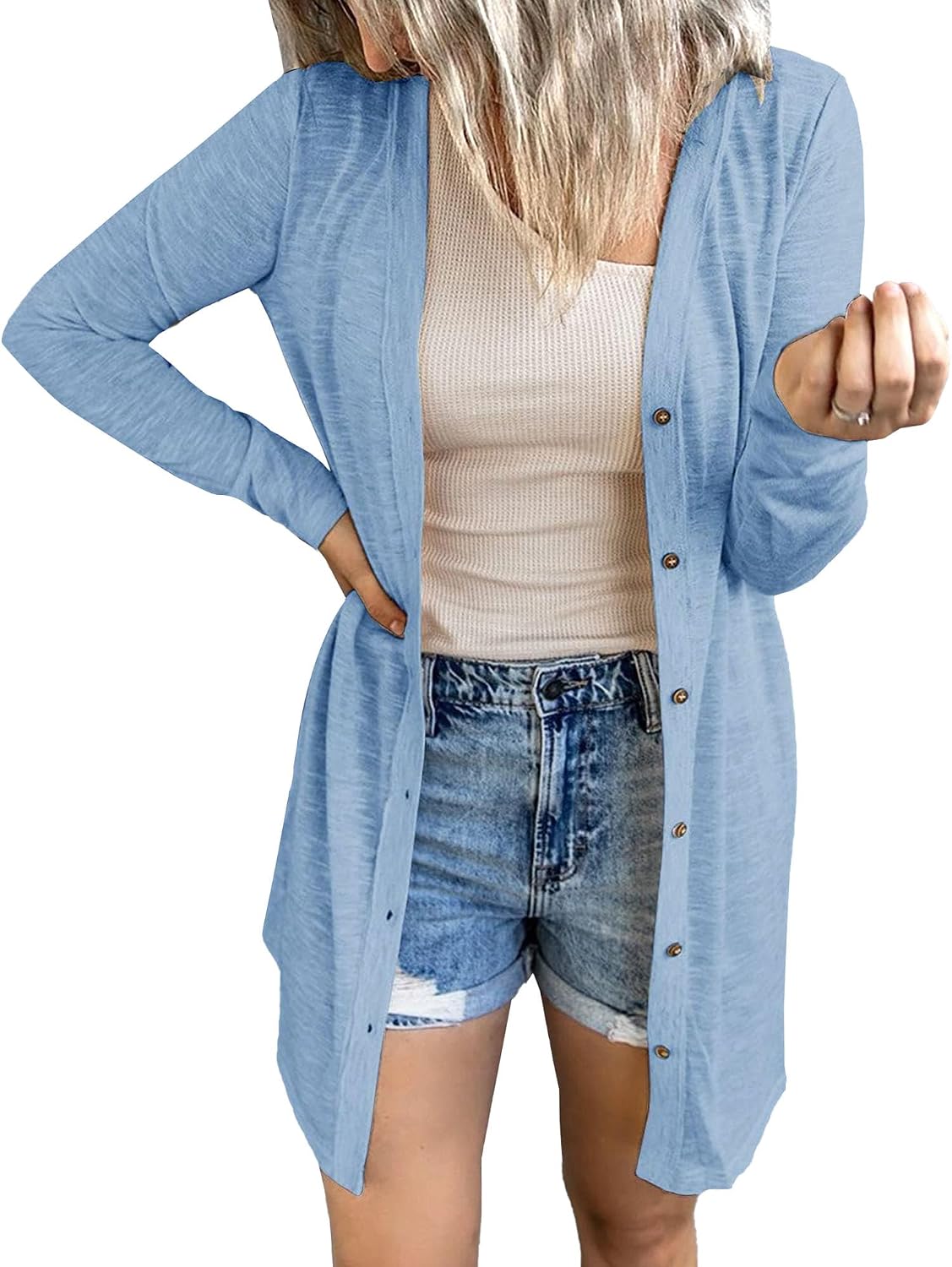 Women's Open Front Solid Long Fall Sweater Lightweight Button Down Stylish Sweater Cardigan Baggy Outdoor Sweaters