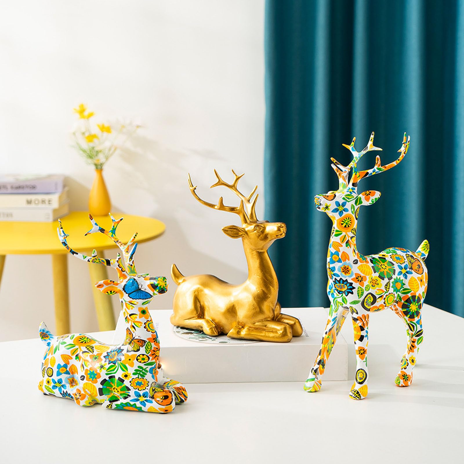 Figura de ciervo de resinas, escultura de reno dorado con detalles finos, estatua de animal para el hogar, oficina, decoración de mesa, regalo de inauguración de la casa