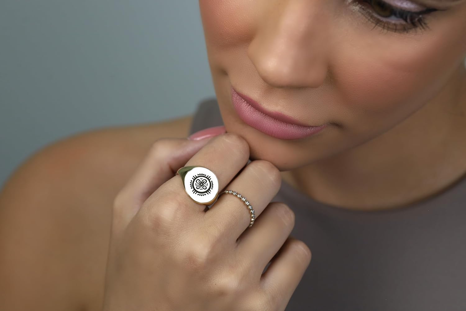 Engraved Aztec Signet Ring - Gold Aztec Symbol Bold Statement Unisex Ring