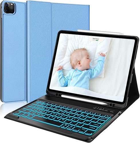 Vista 26 de Funda con teclado táctil para iPad Air 13 M2 2024, iPad Pro 12.9 con teclado de 6ª/5ª/4ª/3ª/3ª generación, trackpad, rotación de 360°, cubierta