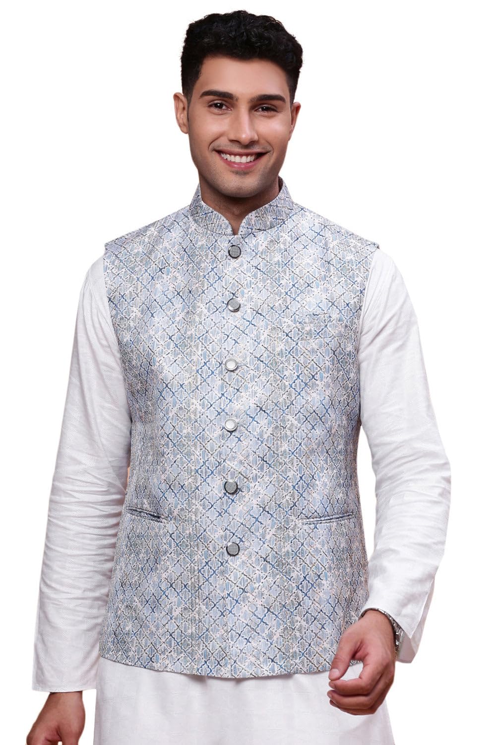 showoffff Men Embellished Ethnic Nehru Jacket | Mandarin Collar Sleeveless Cotton NehruJacket for Mens | Slim Fit Regular Length NehruJackets for Men's-picture-38