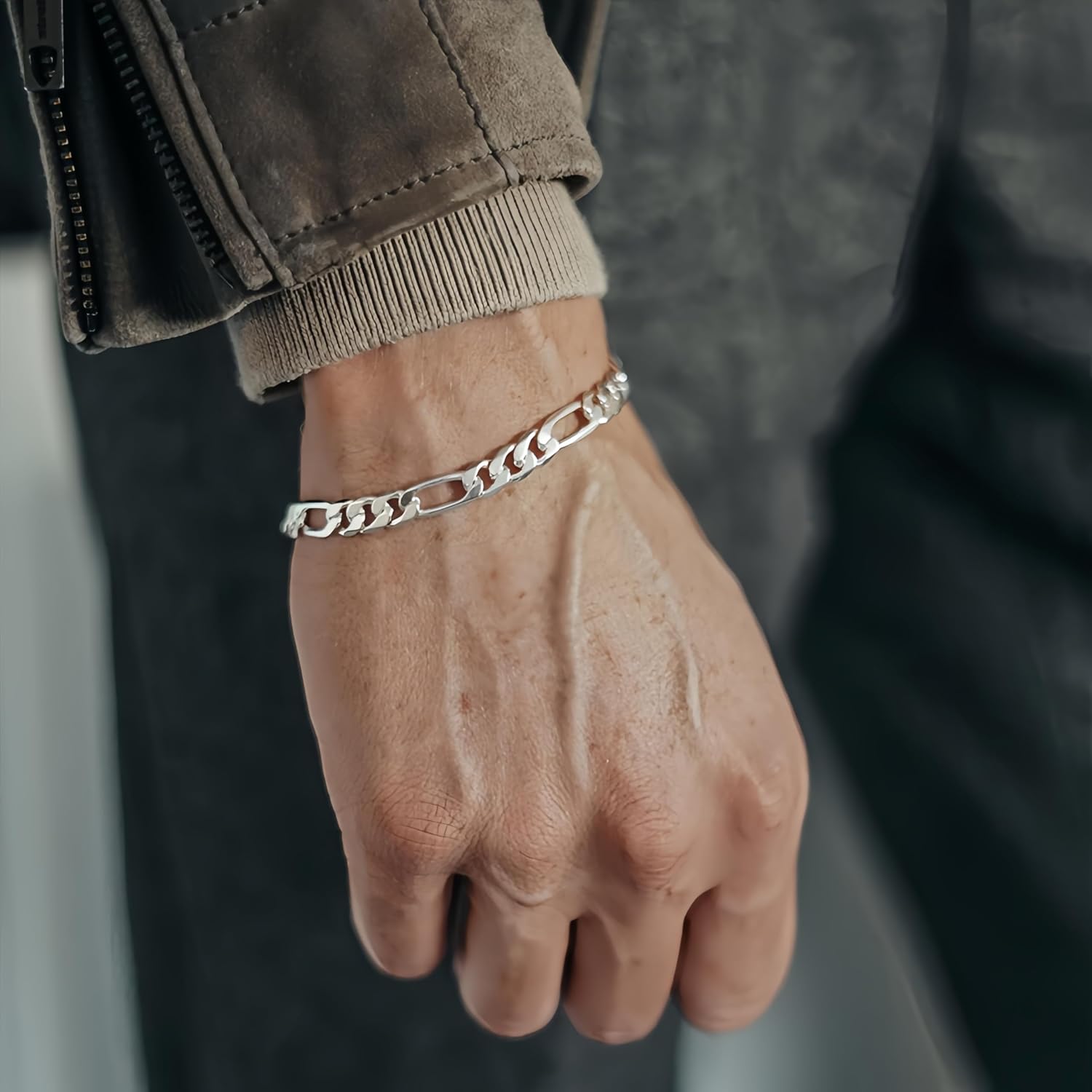 ⅓inch(8mm) White Gold Figaro Chain Bracelets for Men,Luxury Mens Bracelet,High-end Silver Chain Bracelets for Women,Hypoallergenic Durable Stacking Bracelet Gift for Boyfriend,Dad,Grilfriend 7.5-9IN