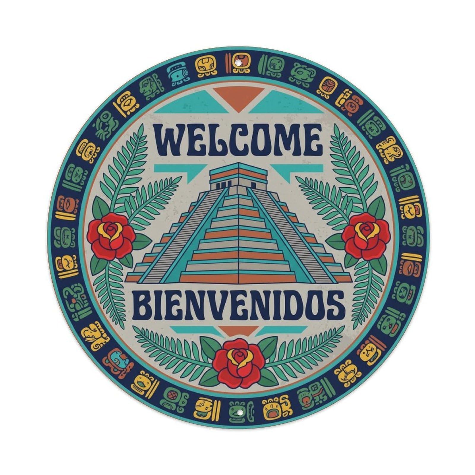 Pyramid Flower Fiesta Bienvenidos Spanish Folk Vintage Metal Tin Sign