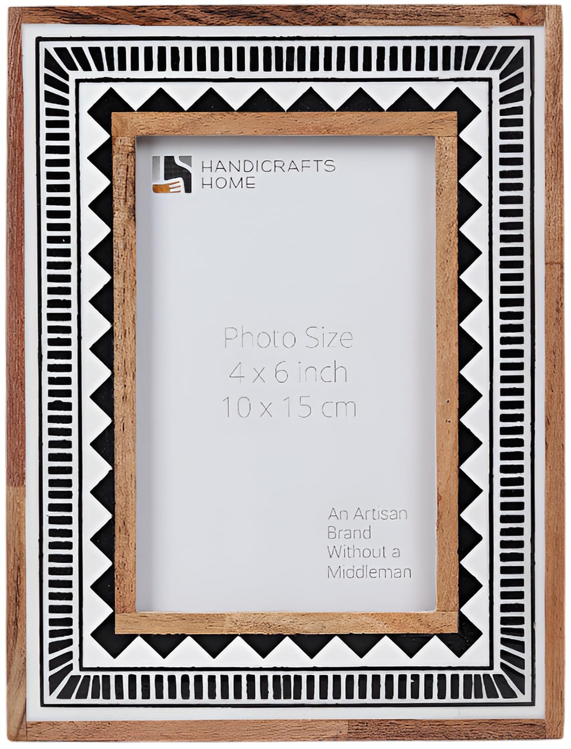 Handicrafts Home Geometric White Black & White Handcrafted Resin Inlay Picture Frame 4X6, Modern Wood Photo Frame For Tabletop Or Wall Display, Artisan Boho Home Decor