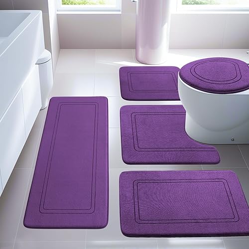 Vista 20 de YIHOUSE Juego de tapetes de baño de espuma viscoelástica, antideslizantes, súper suaves y absorbentes de agua, lavables a máquina, en forma de U